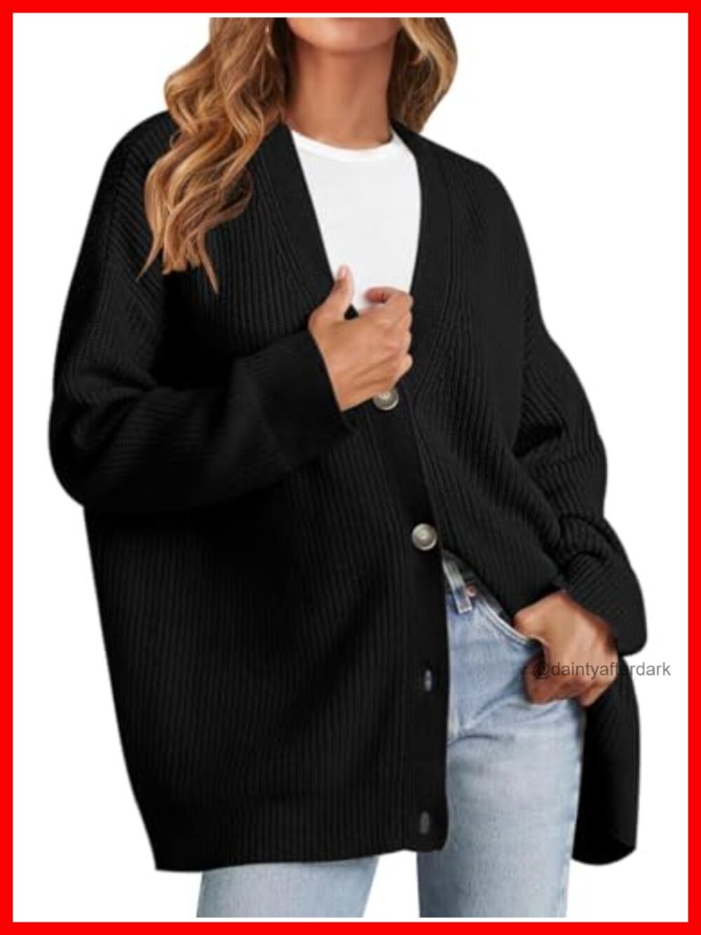 Oversized V Neck Button Down Cardigan Sweater Long Sleeve Knit
